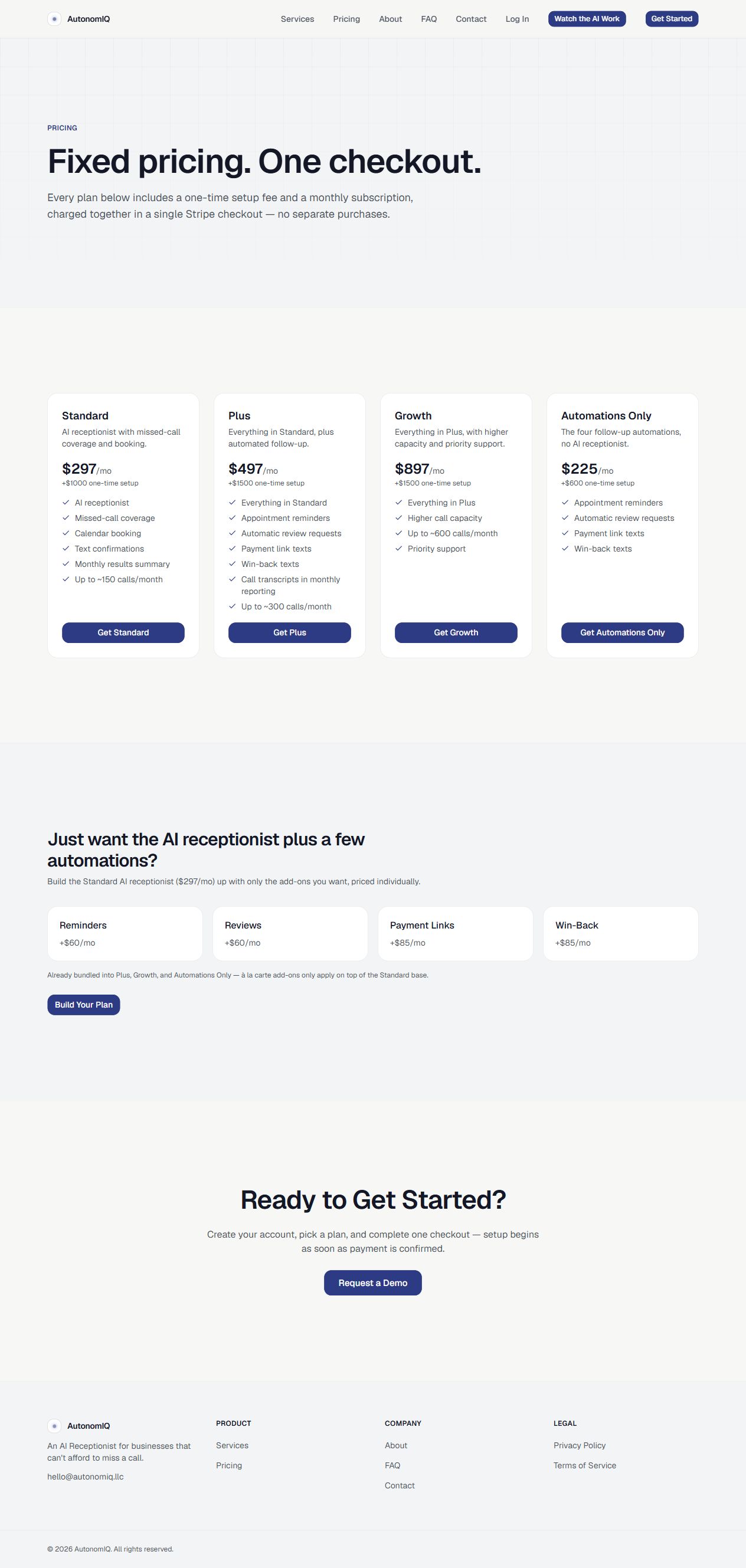 Competitor AutonomIQ published pricing, captured September 30, 2026